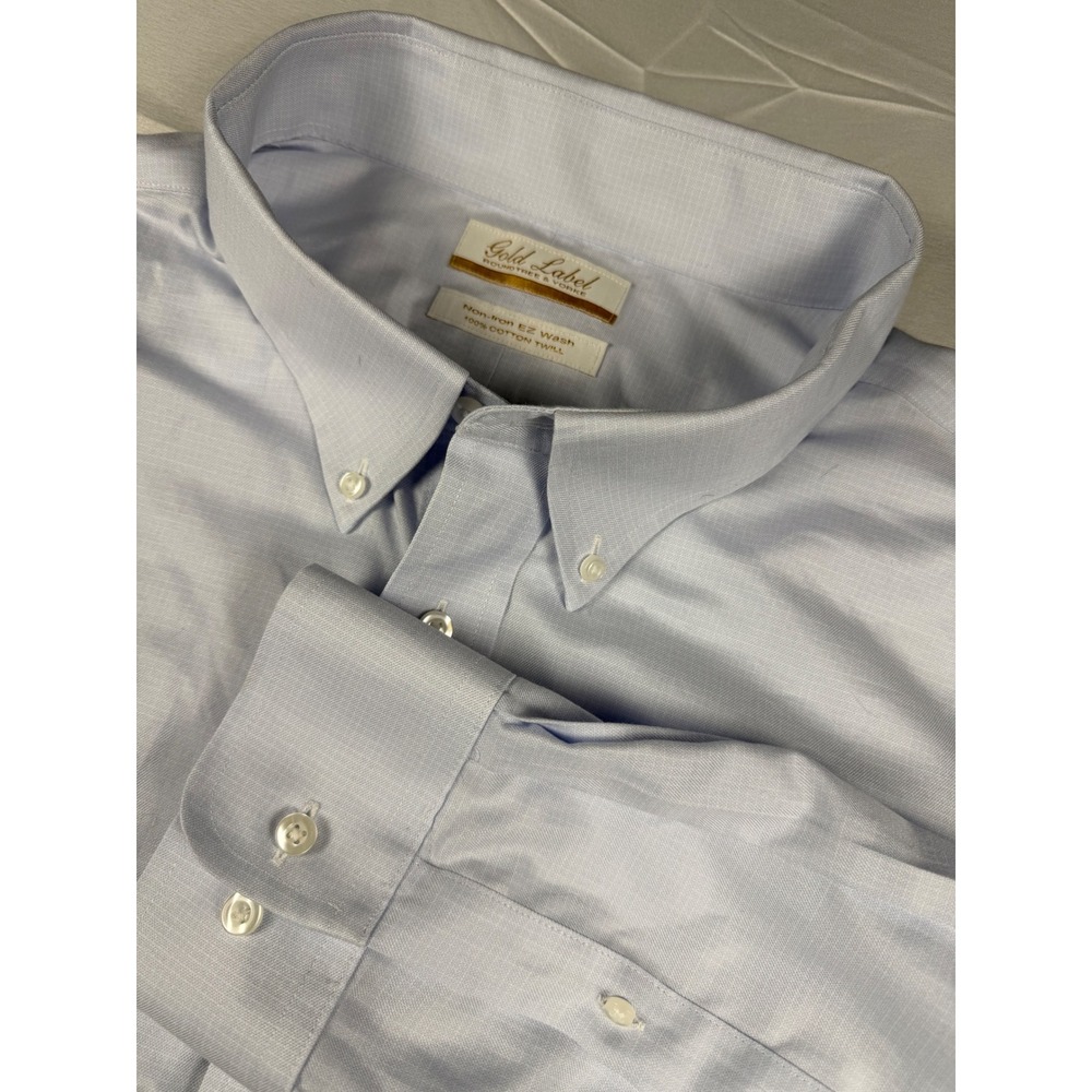 Roundtree & Yorke Gold Label Dress Shirt Blue Non-Iron Cotton Big 20 36/37
